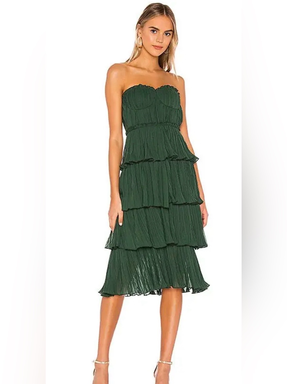 NWT Lovers + Friends Strapless Tiered Midi Dress in Green size small # 1327